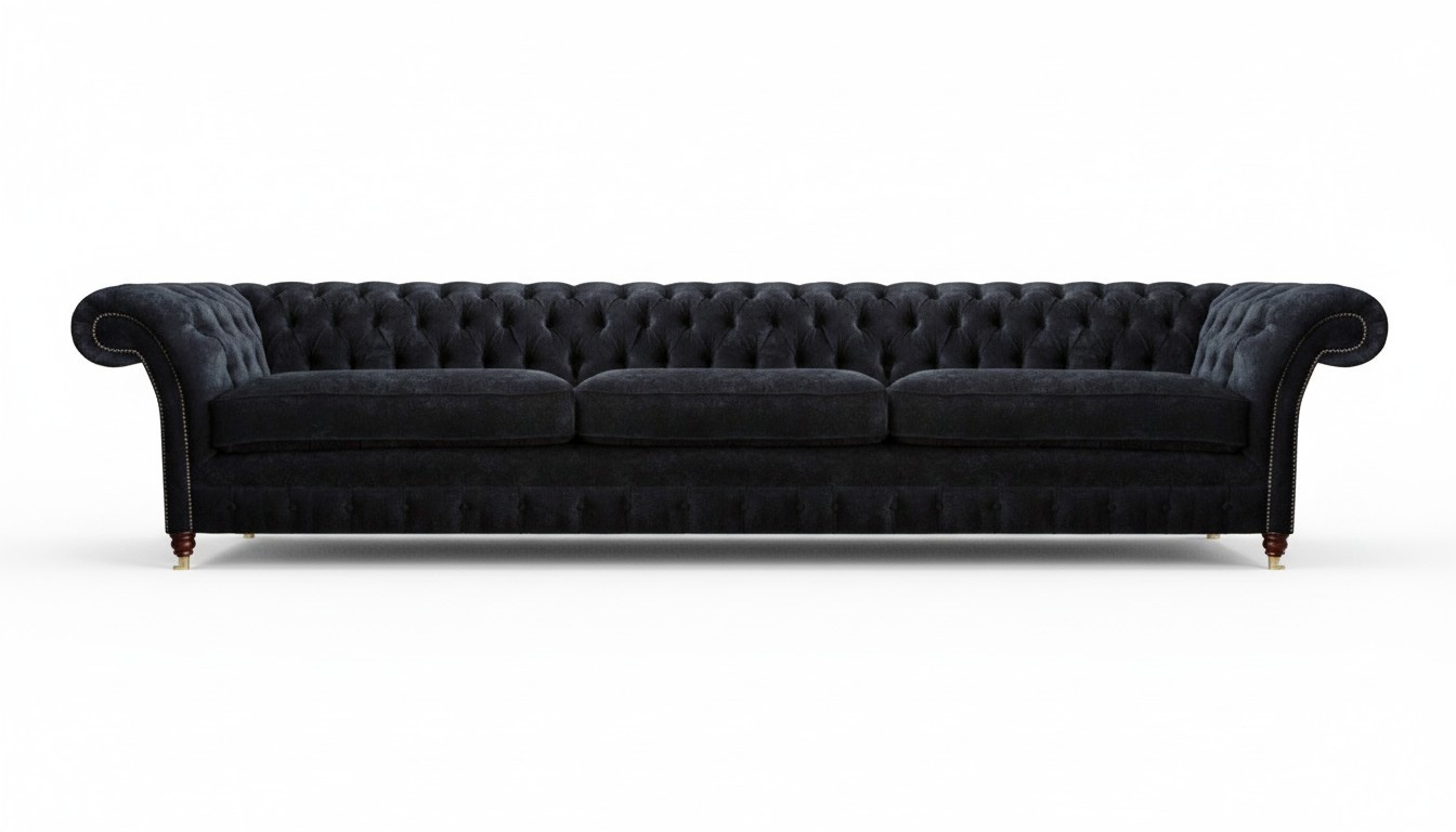 Schwarzer Chesterfield Dreisitzer Sofa Luxuriöse Wohnzimmer Couchen