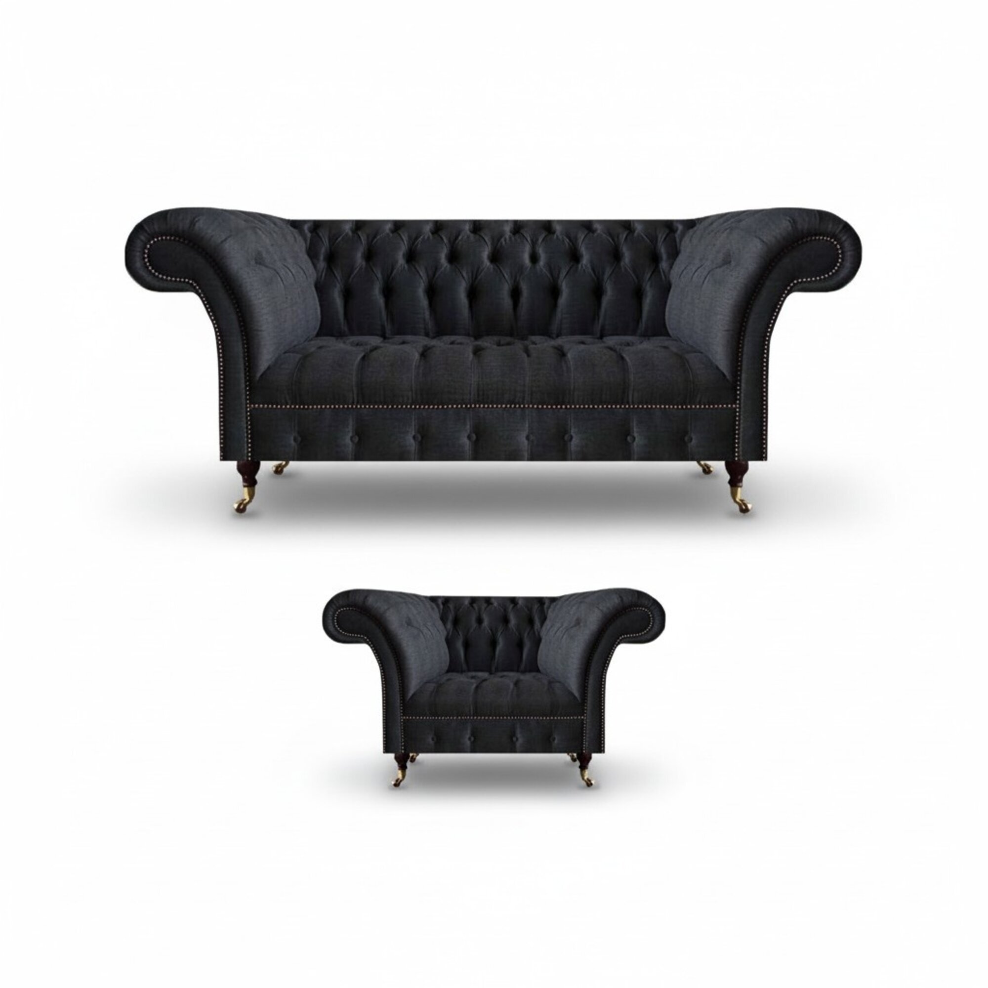 Schwarzer Dreisitzer Wohnzimmer Polstersofa Stoffmöbel Designer Sessel