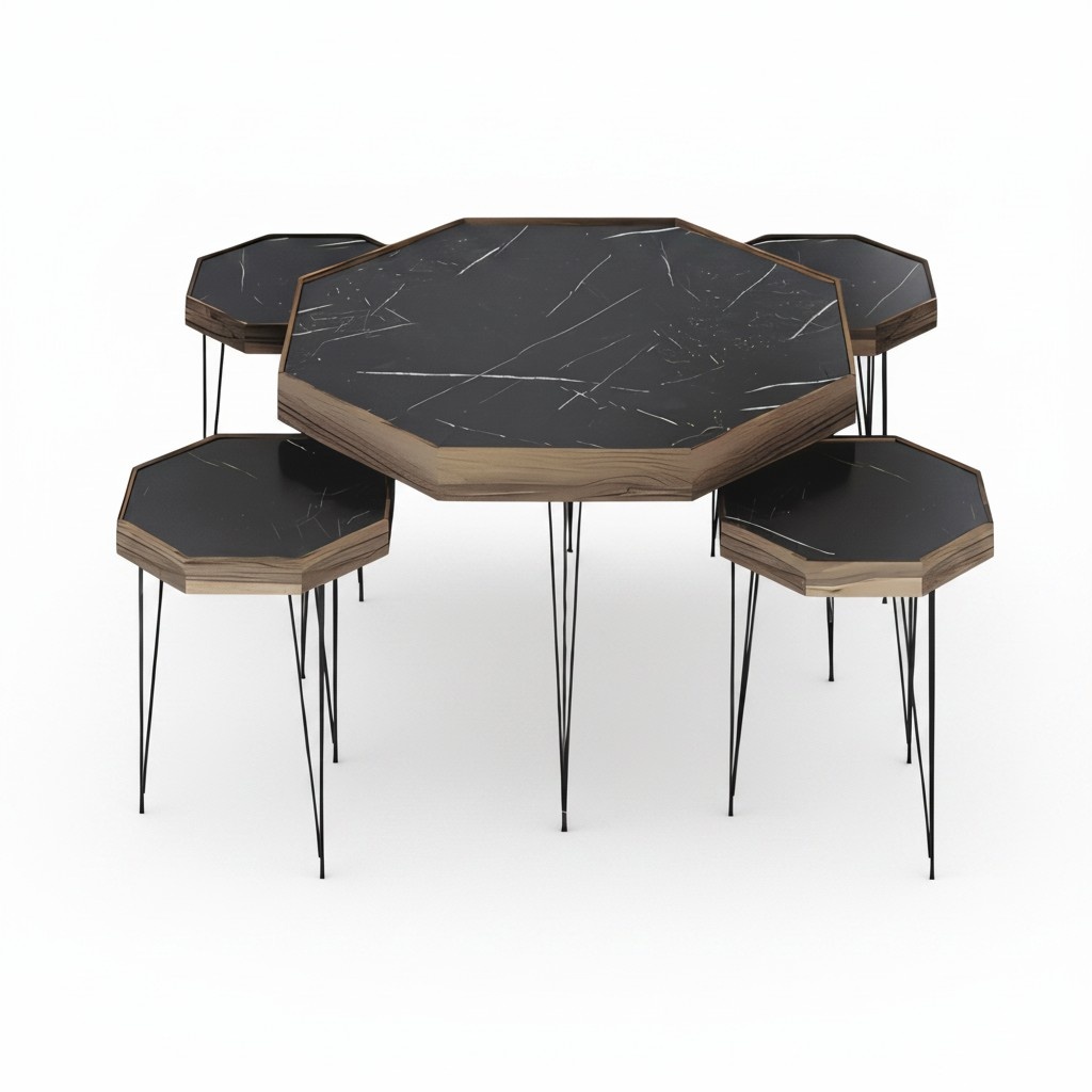 Schwarzer Holz Couchtisch mit Beistelltischen modern eleganter Stil