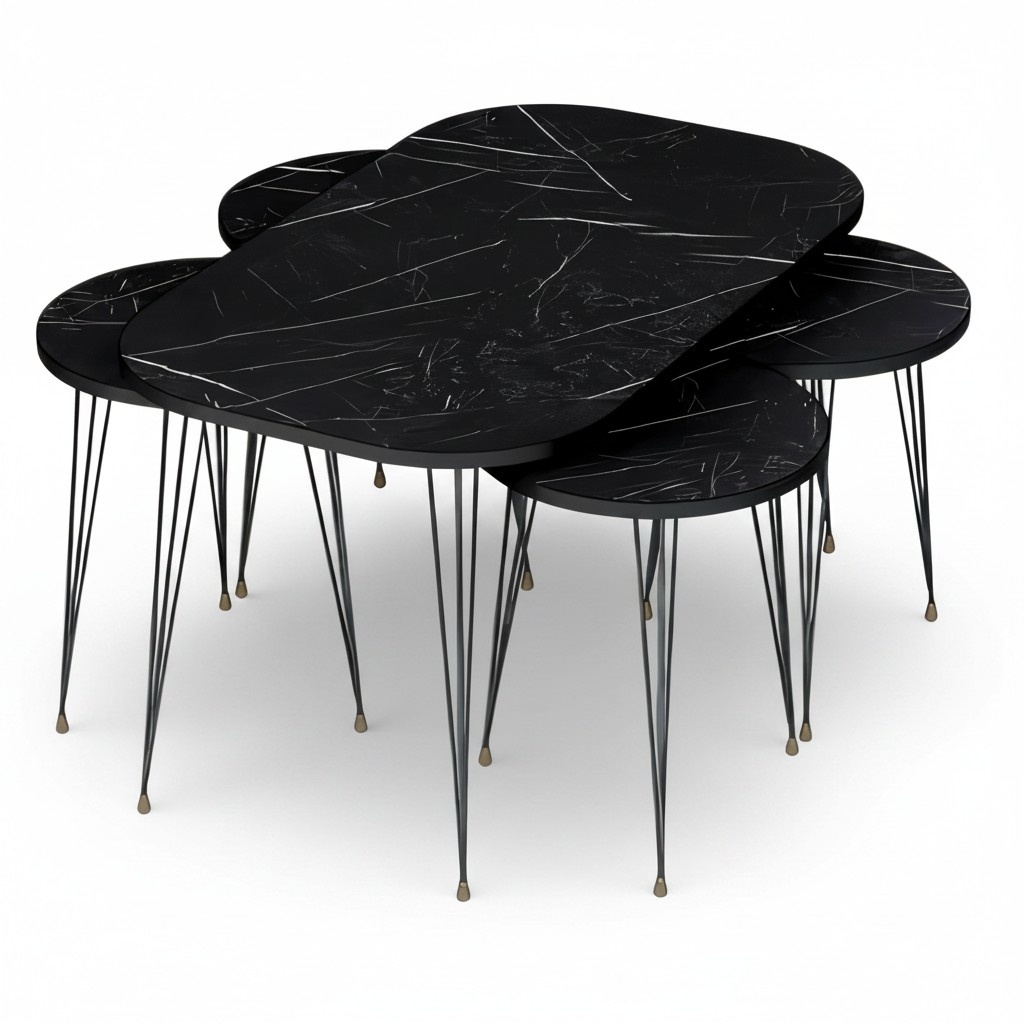 Schwarzer Holz-Couchtisch mit Beistelltischen modern und stilvoll