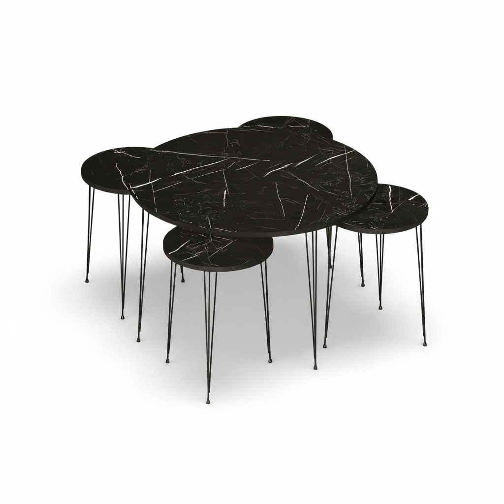 Schwarzer Holztisch mit Beistelltischen modern und stilvoll