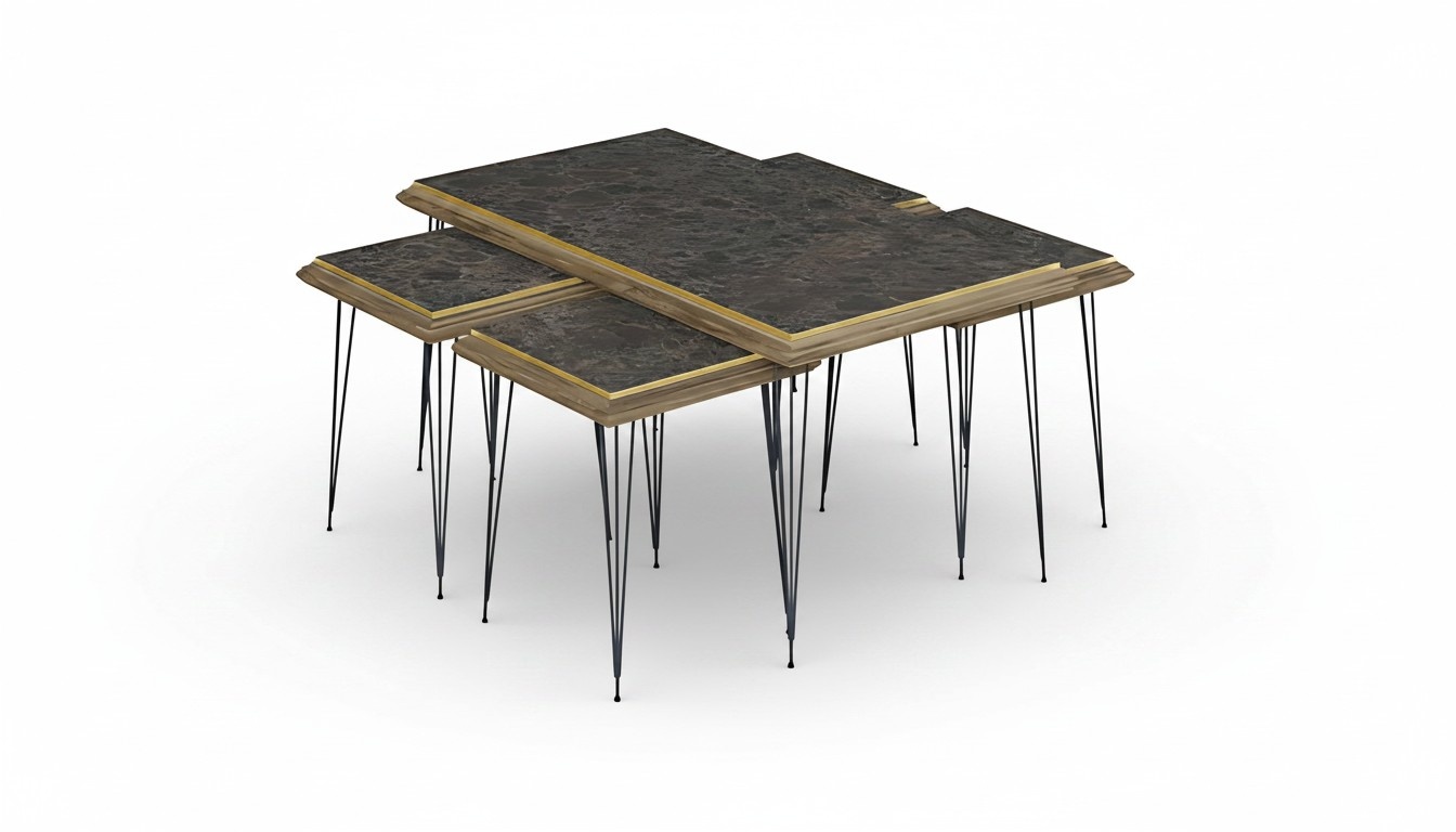 Schwarzer moderner Couchtisch mit Beistelltischen aus MDF