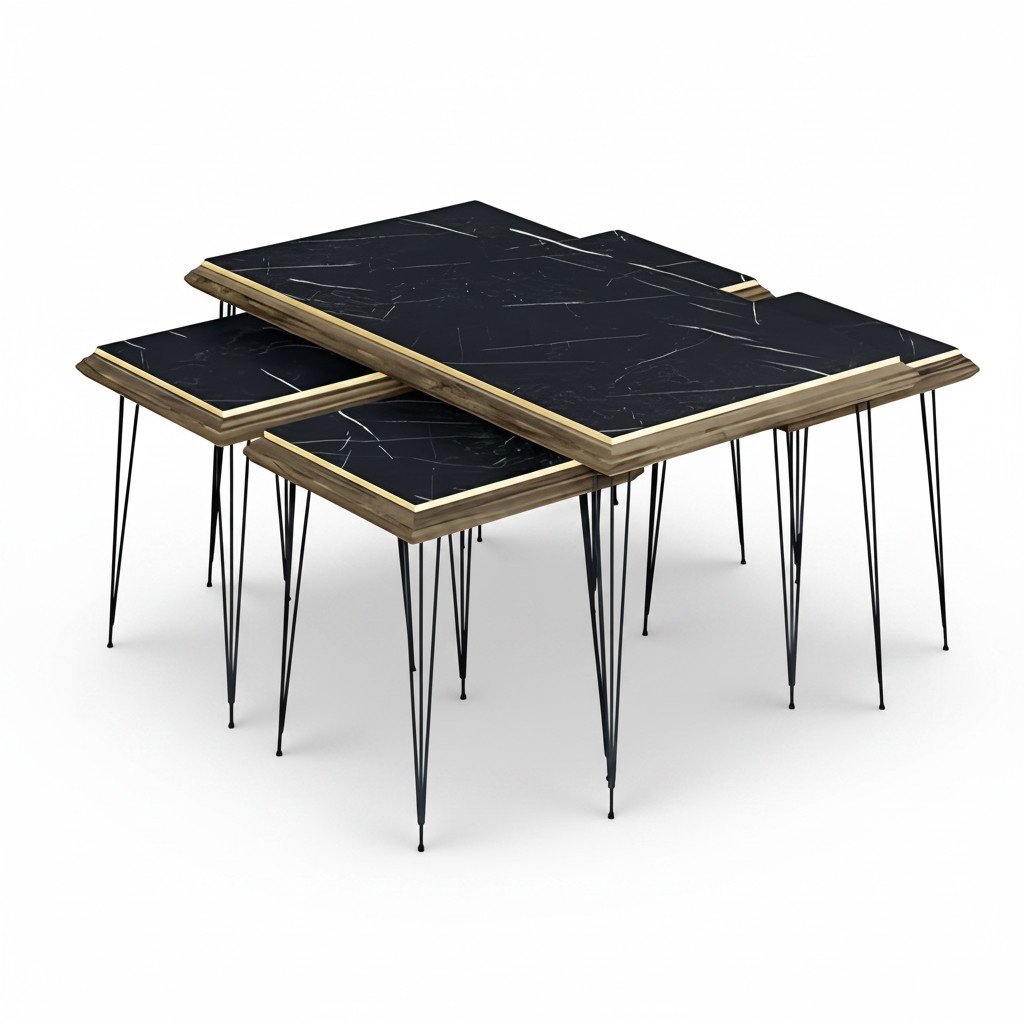 Schwarzer moderner Couchtisch mit Beistelltischen aus MDF