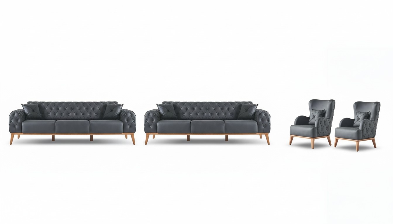 Schwarzes Arbeitszimmer Set Luxuiöse 2x 3-Sitzer Edle 2x Sessel 4tlg