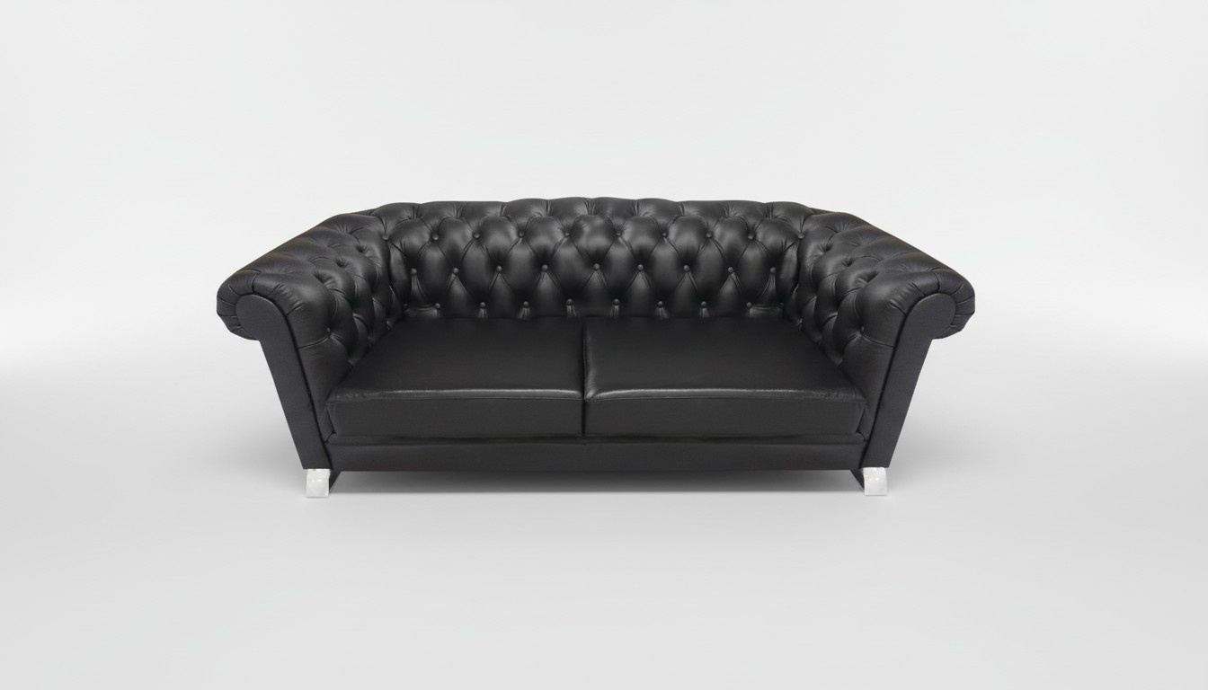 Schwarzes Chesterfield Ledersofa Designer Wohhnzimmer Polster Couch