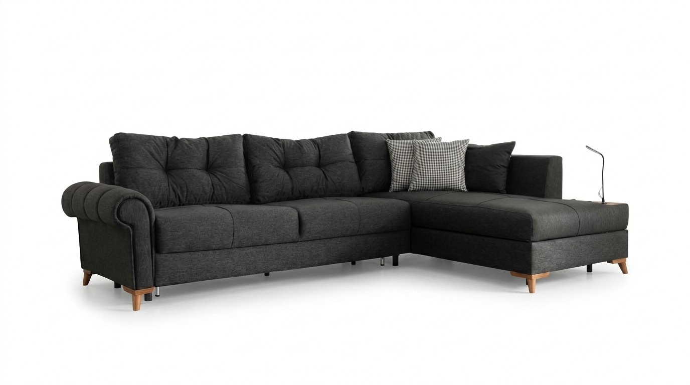 Schwarzes Ecksofa Moderne L-Form Couch Wohnzimmer Polster Eckcouch Neu