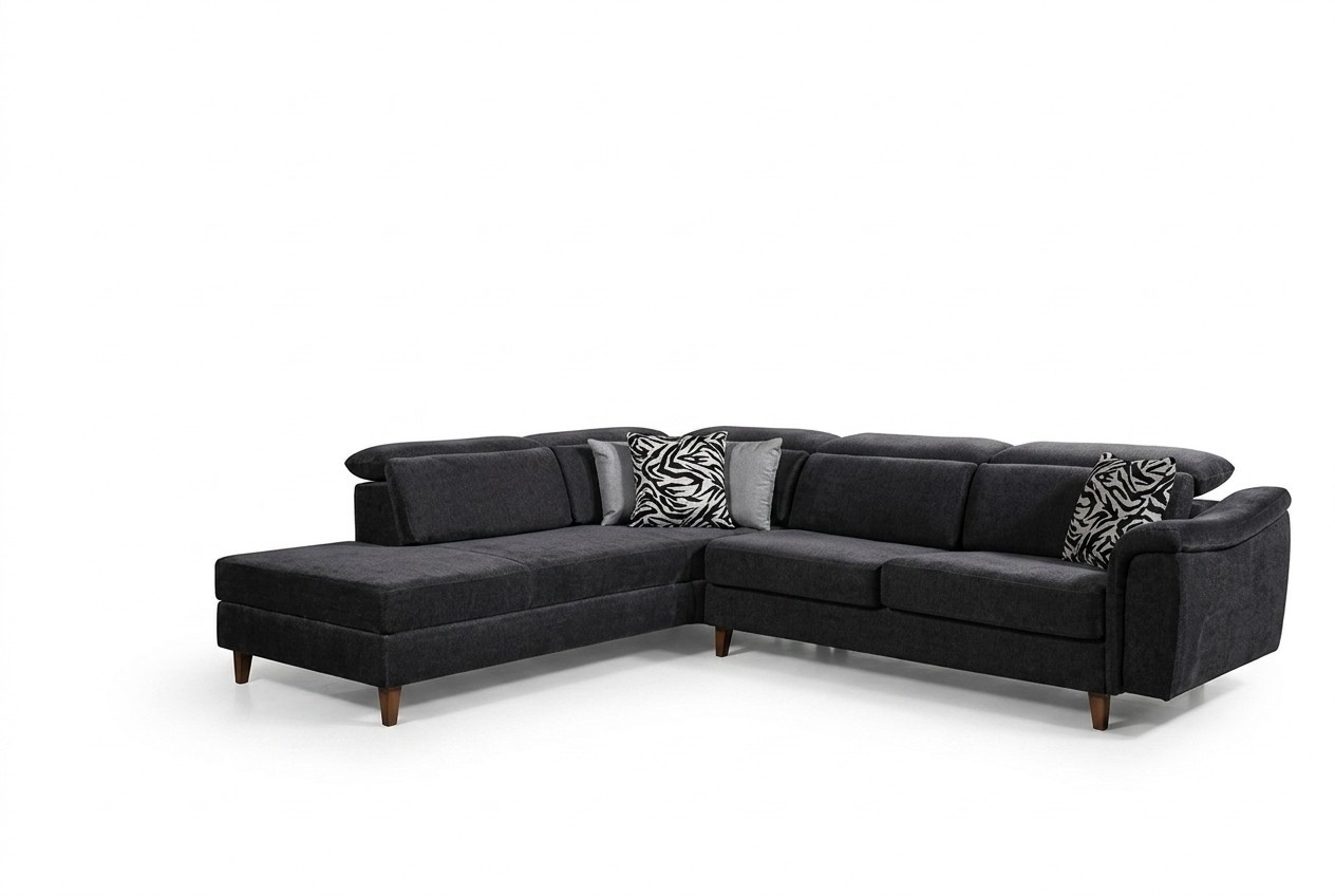 Schwarzes Polster Ecksofa L-Form Couch Wohnzimmer Wohnlandschaft Neu