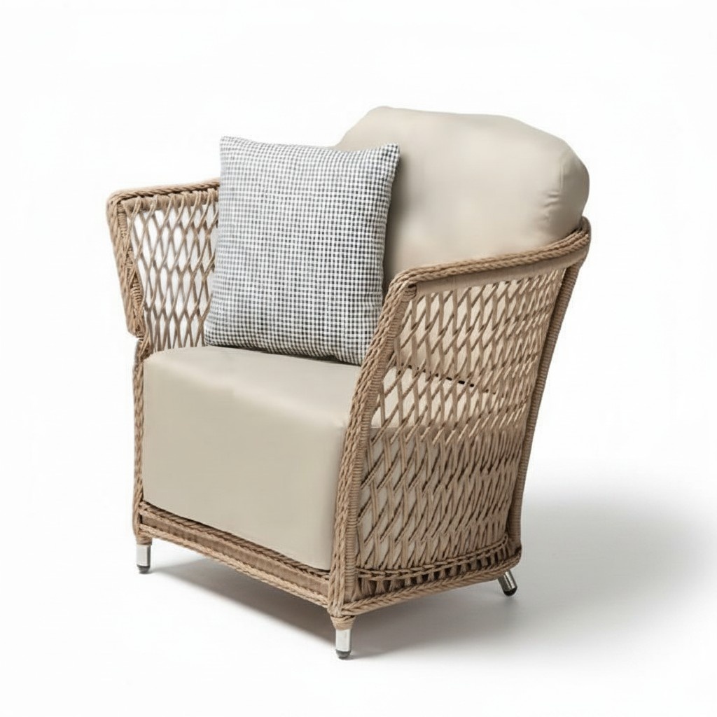 Sessel Beige Rattan Design Elegantes luxuriöse Möbel Modern 1 Sitzer Sessel
