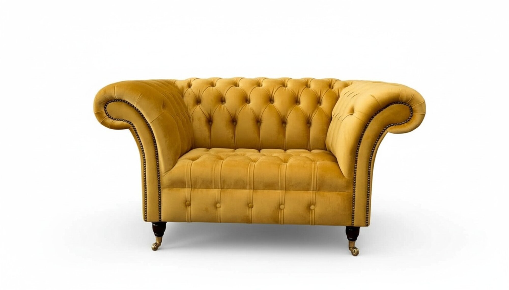 Sessel Chesterfield Möbel Set 2x Einsitzer Set Couch Sofa Gelb Textil