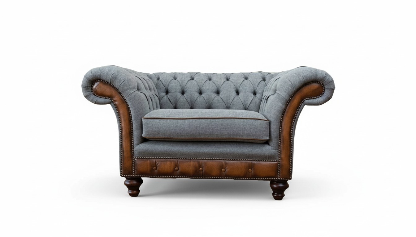 Sessel Design Relax Textil Lounge Luxus Grau Polster Sitzer Chesterfield