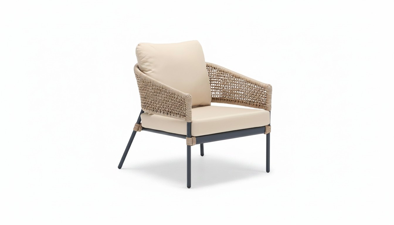 Sessel Design Terrasse Polster Polster Moderne Luxus Beige Hochwertig Rattan