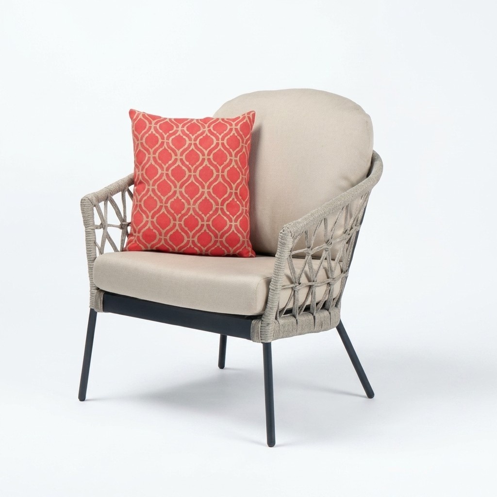 Sessel Design Terrasse Polster Polster Moderne Luxus Beige Hochwertig Rattan