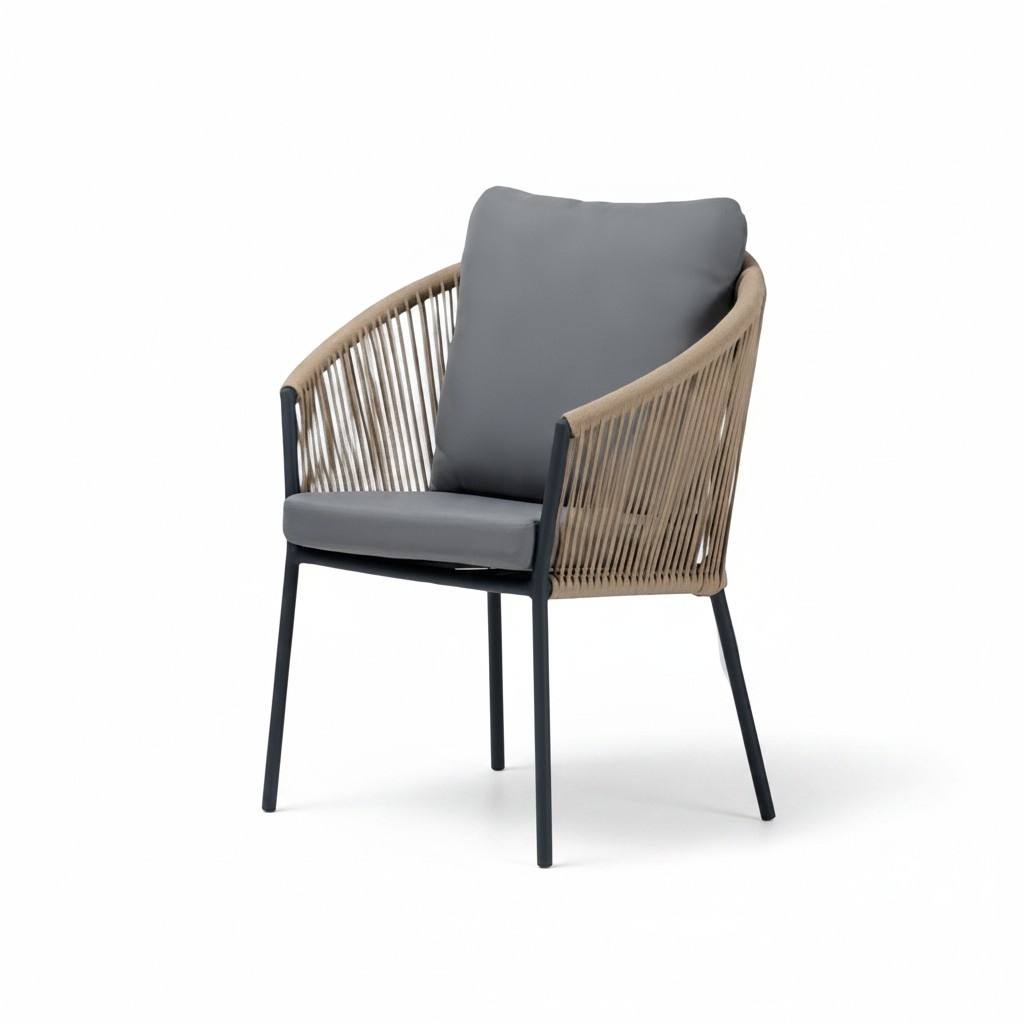 Sessel Design Terrasse Polster Holz Polster Moderne Luxus Grau Hochwertig Rattan