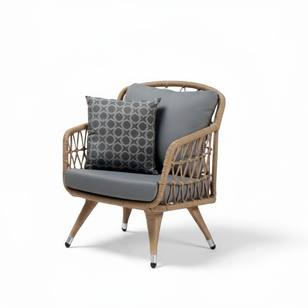 Sessel Grau Design Couch Sofa Relax Hochwertig Rattan Polster Sitzer Luxus