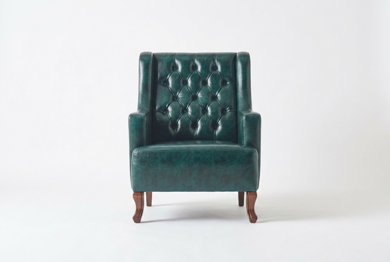 Sessel Grün Chesterfield Lehnsessel Klassisch Holz Leder 1-Sitzer Knöpfe