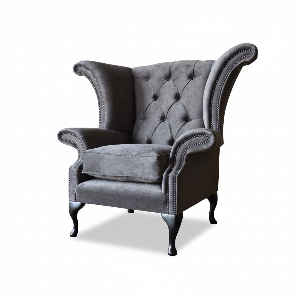 Sessel Ohrensessel Chesterfield Stoff Wohnzimmer Polyester Design Grau