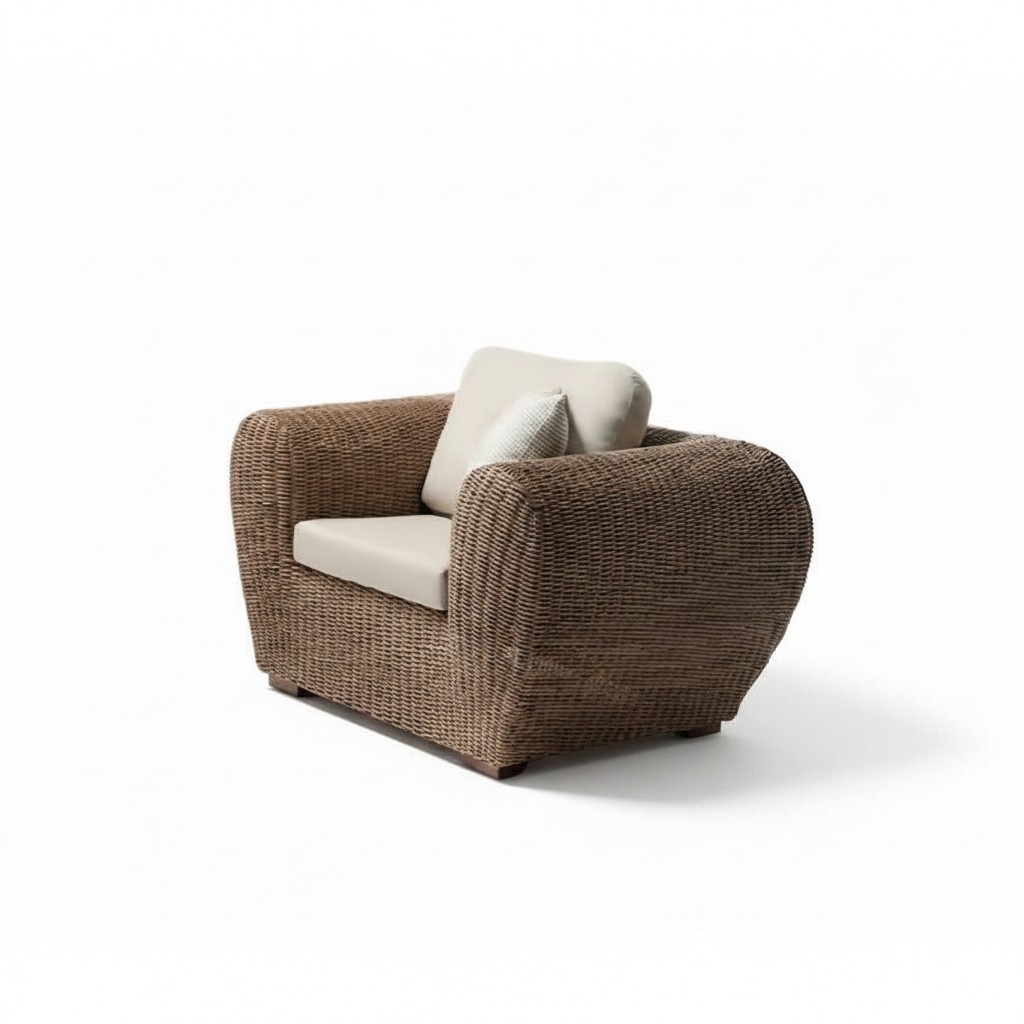 Sessel Rattan Braun Terrasse Elegantes Möbel Modern 1 Sitzer stilvoll Sessel