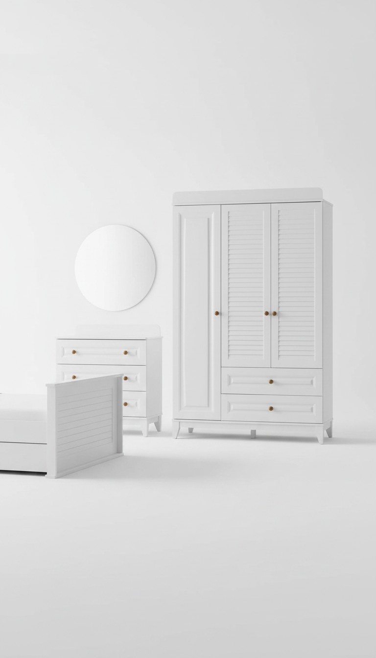 Elegantes Set mit Kleiderschrank und Kommode in Weiß