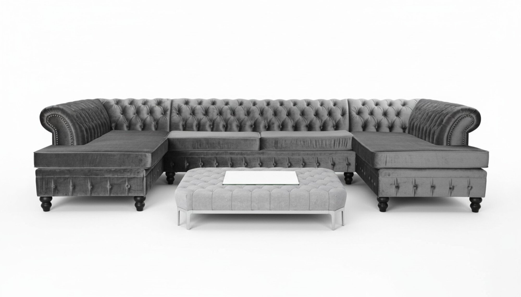Set Luxus Modern Ecksofa U-Form Chesterfield und Couchtisch