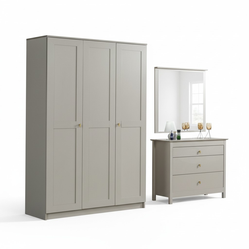 Shlafzimmer Set großer Kleiderschrank + stilvolle Kommode Luxuriöses Weiß Holz