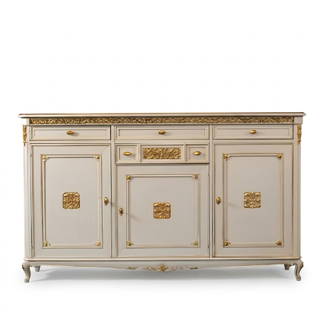 Sideboard weiß Anrichte Kommode Schubladen Holz mit Gold Anrichte Sideboard