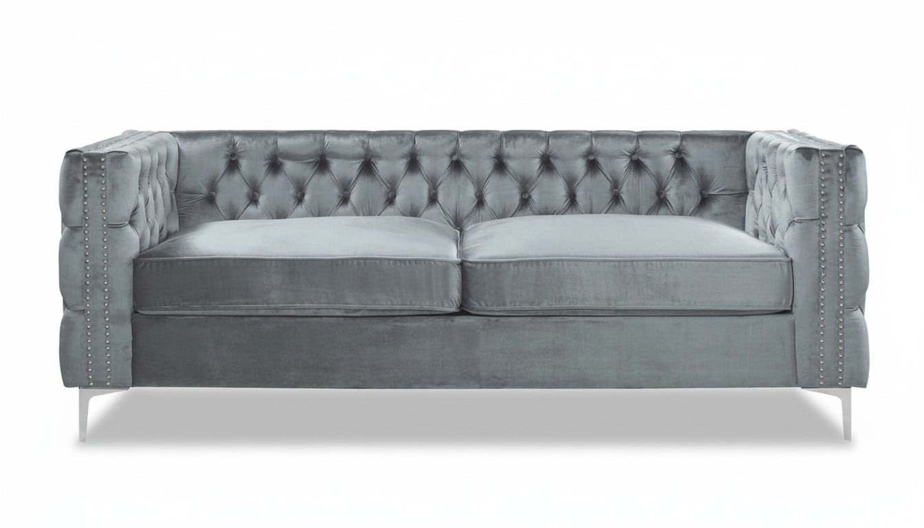 Silber Dreisitzer Chesterfield Stoff Wohnzimmer Design Couchen Polster Sofas Neu