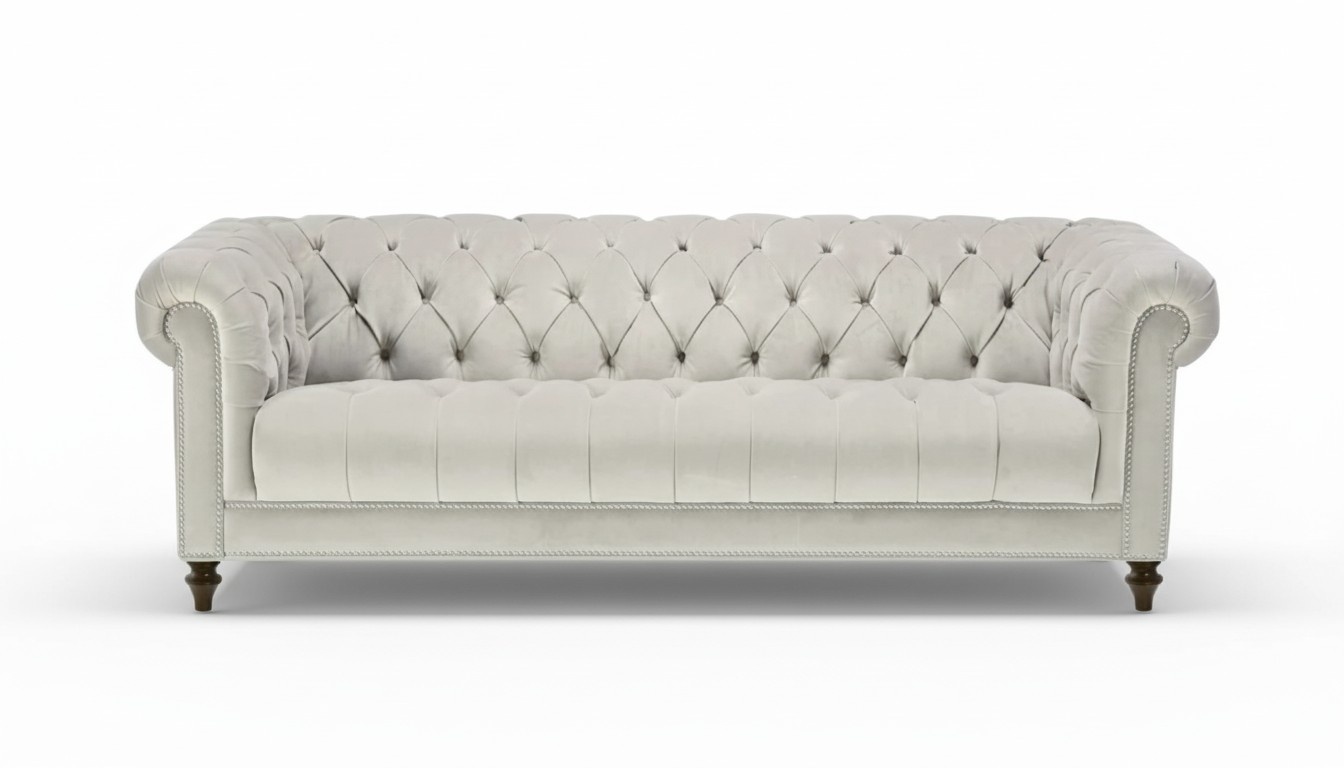 Silber Dreisitzer Stoff Design Couchen Polster Sofas Original Chesterfield Neu