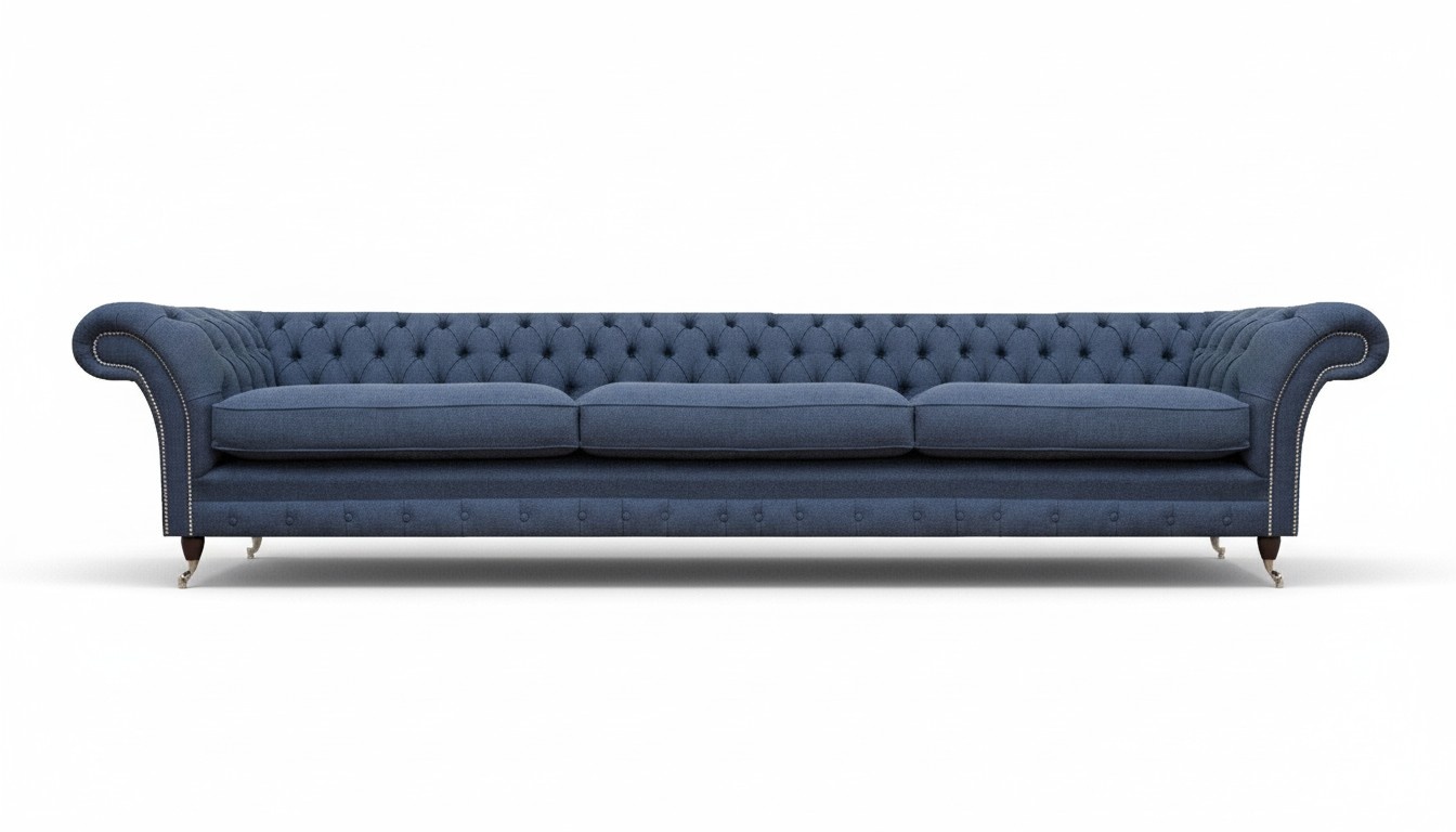 Sitz Möbel Sofa Couch Dreisitze Textil Blau Design Polstermöbel Chesterfield
