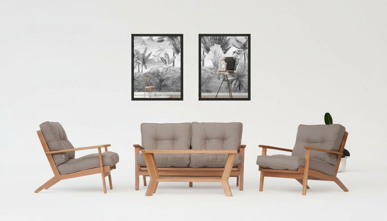 Sitzgruppe Gartenmöbel Sitzgruppe Sofa Holz Sitzer Grau Set 3tlg