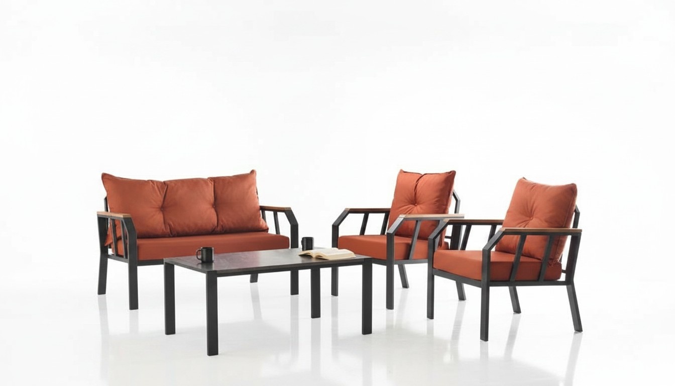 Sitzgruppe Sitzgruppe Gartenmöbel Sitz Orange Couchtisch Set 4tlg Sofa