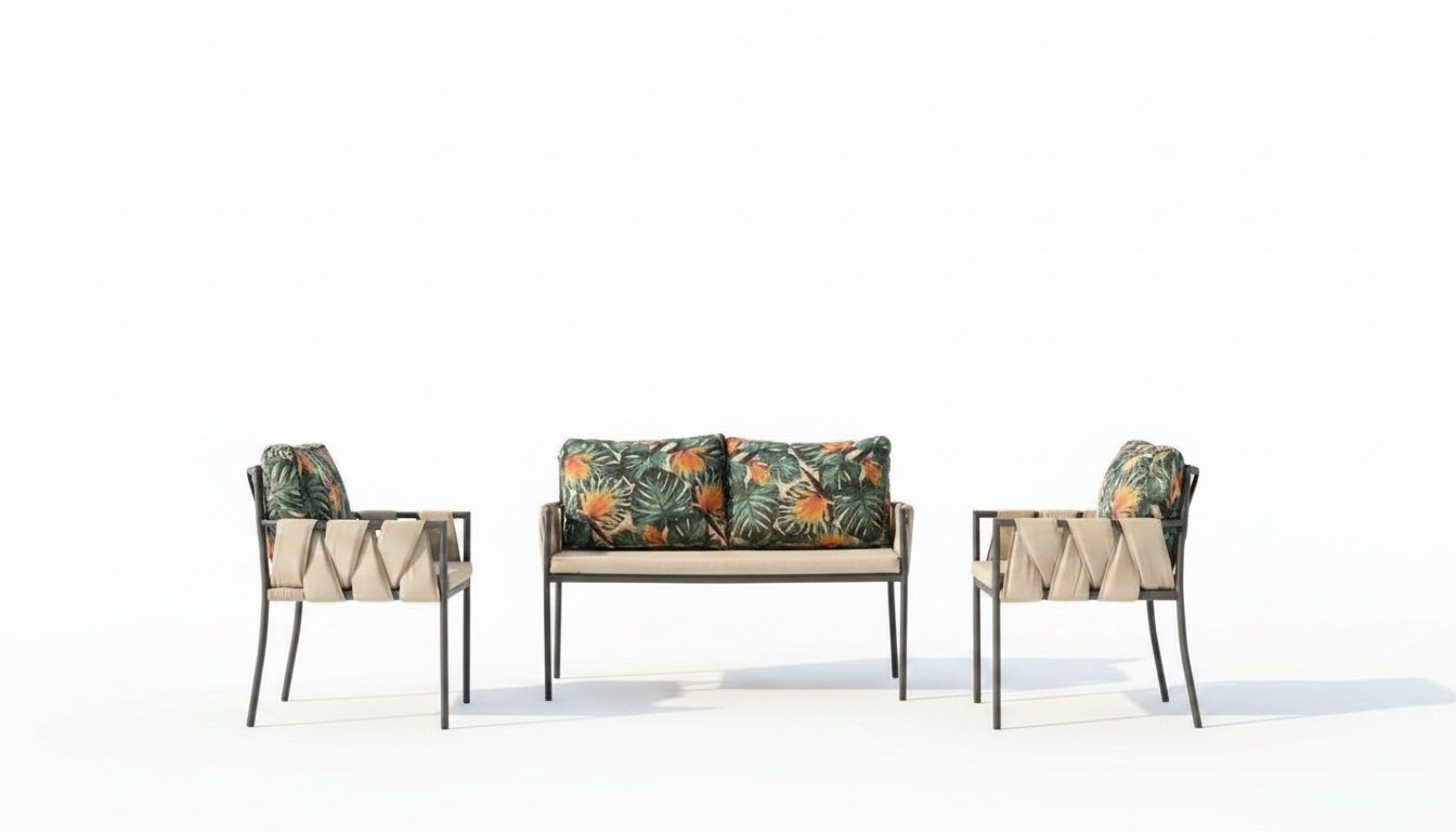 Sitzgruppe Sitzgruppe Sitzer Grün Set 3tlg Sofa Gartenmöbel Sessel