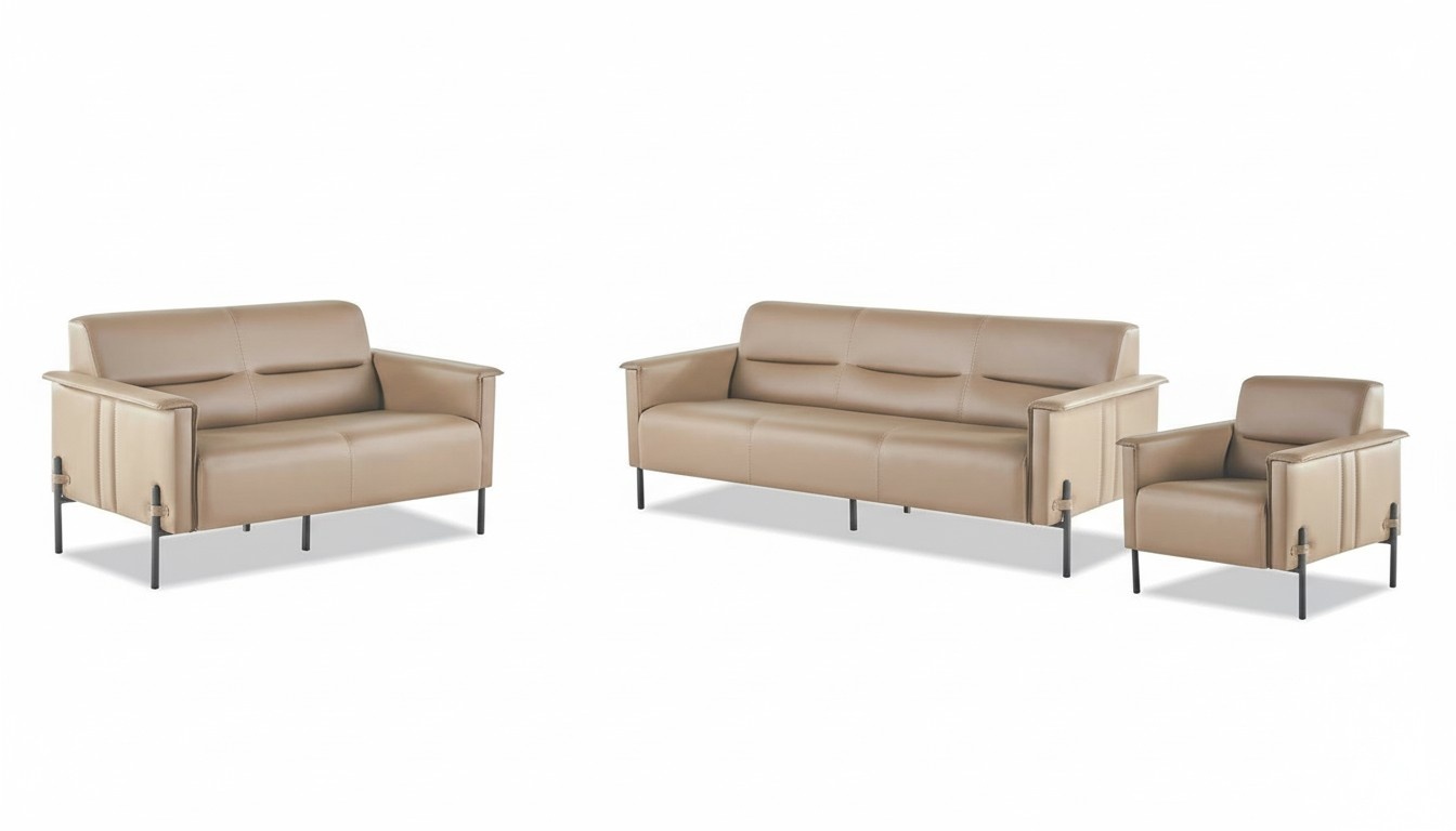 Sitzmöbel Beige Sofagarnitur Set 3-Sitzer 2-Sitzer Sessel Leder Modern