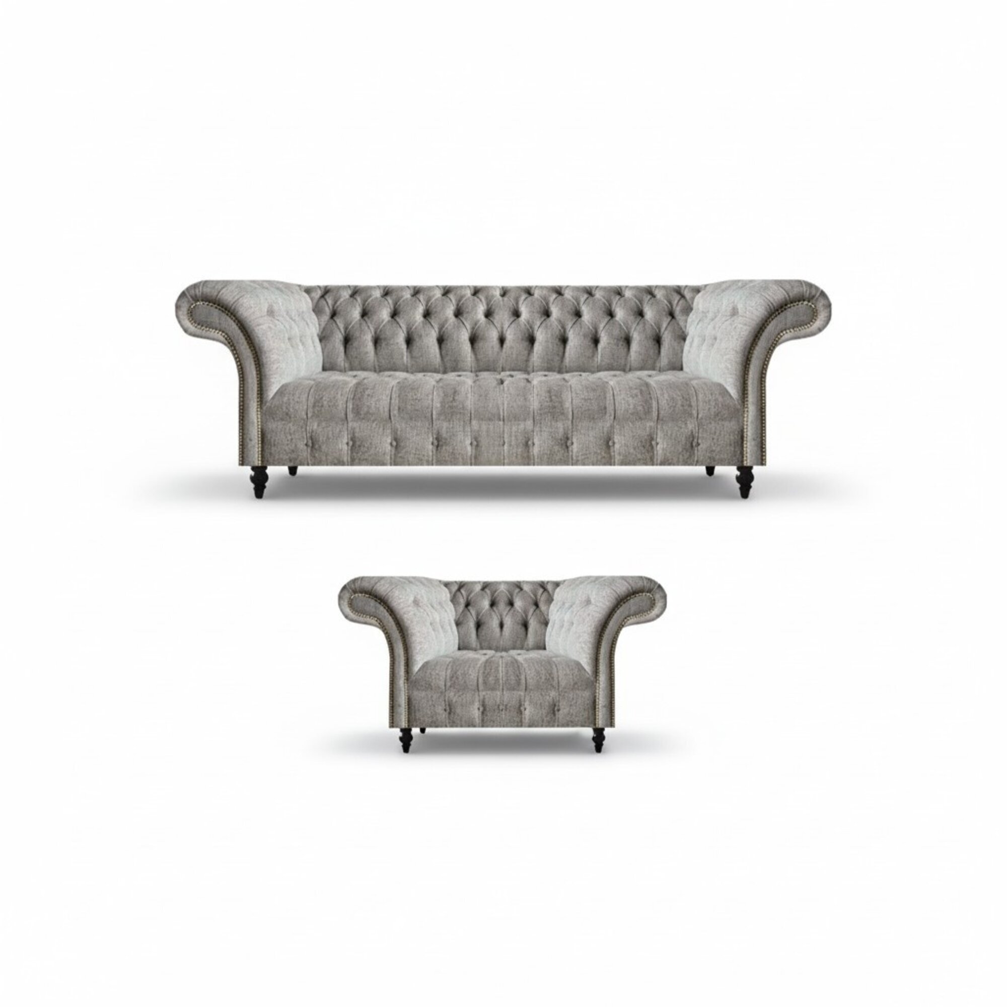 Sitzmöbel Grau Sofa Komplett Sofa Couch Dreisitze Luxus Sessel Chesterfield