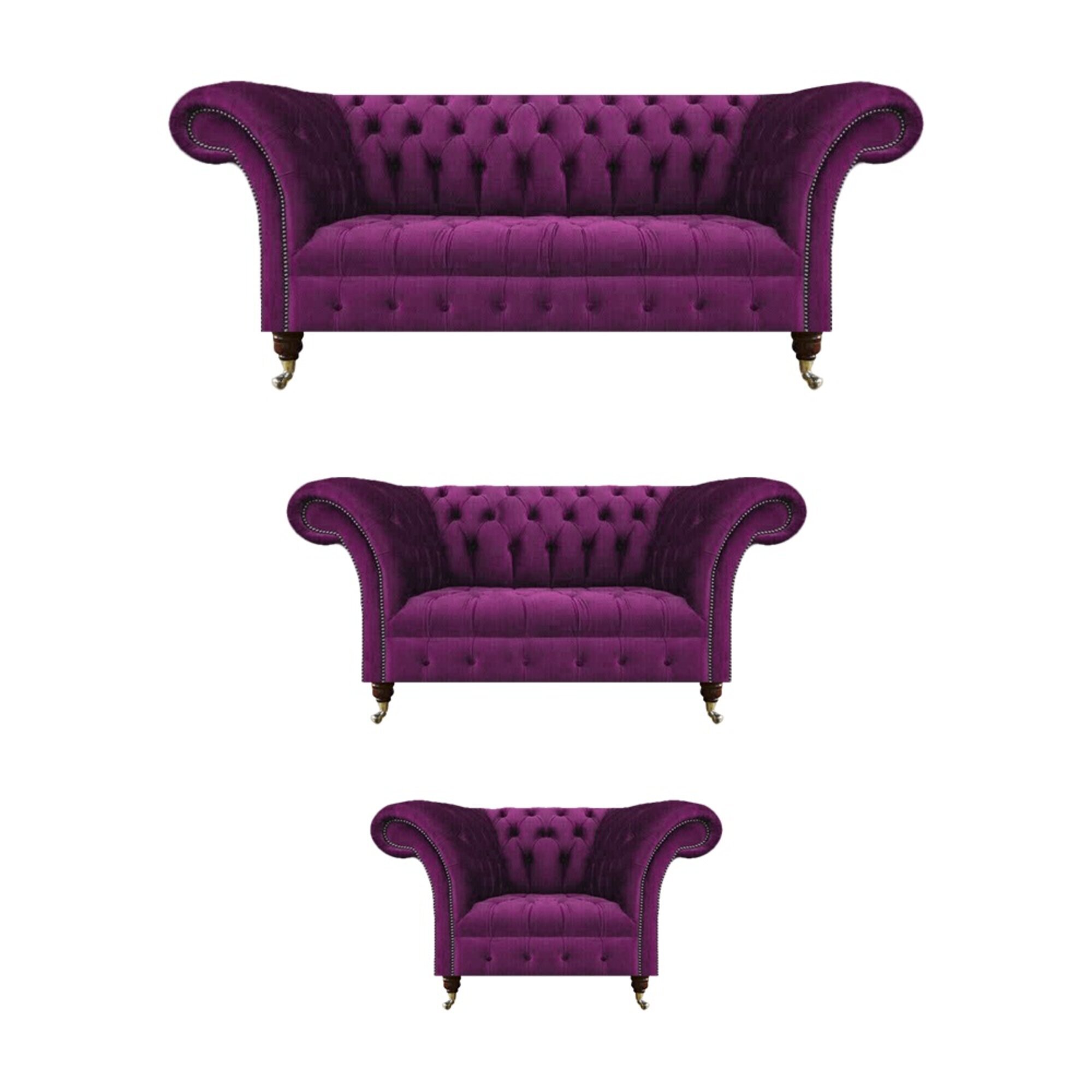 Sitzmöbel Polstersofas Wohnzimmer Set 3tlg Lila Sofagarnitur Chesterfield