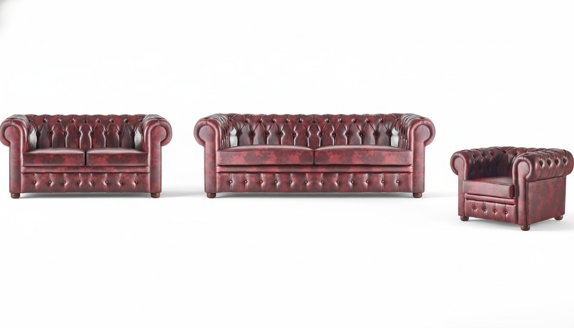 Sitzmöbel Set Bordeaux 3-Sitzer 2-Sitzer Sessel Chesterfield Klassische Möbel