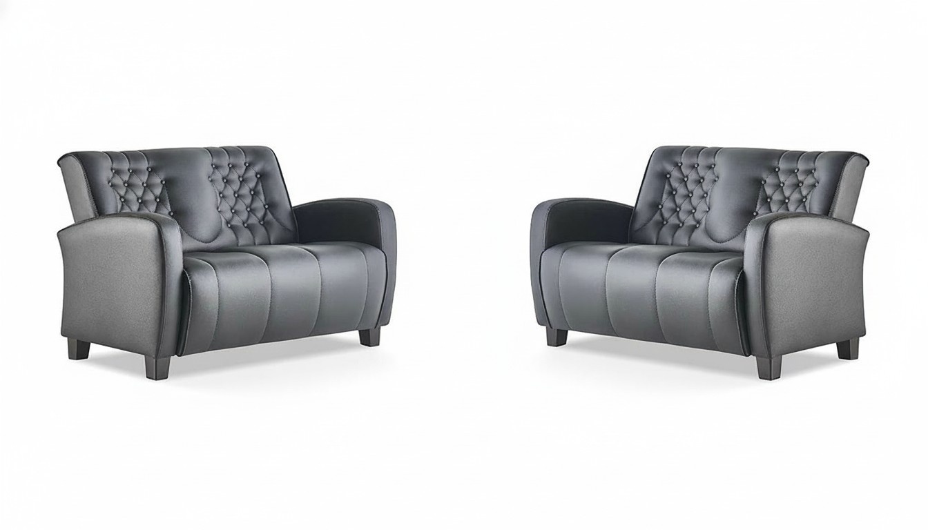 Sitzmöbel-Set Chesterfield Knöpfe 2-Sitzer Sofas Modern Schwarz Holz