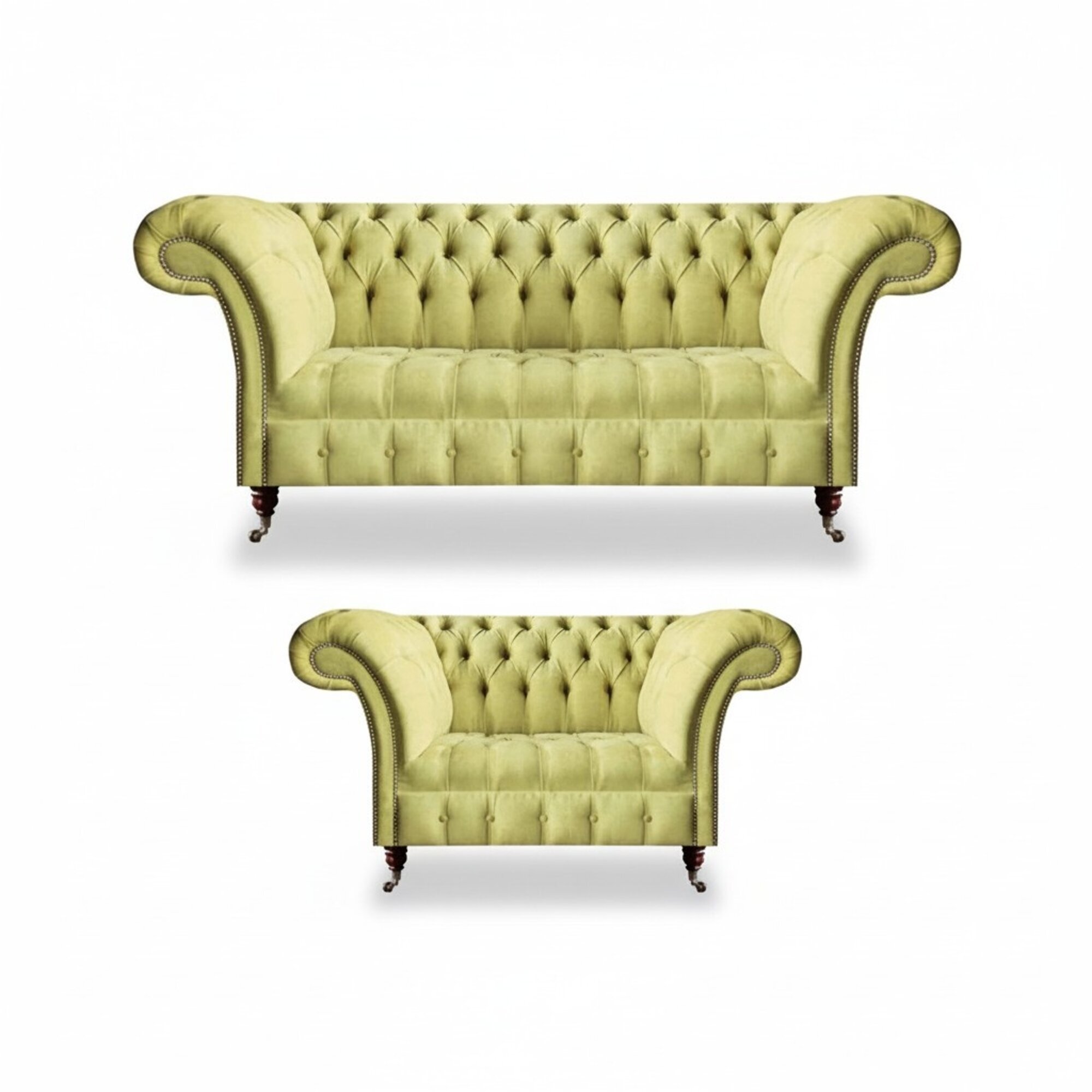 Sitzmöbel Sofa Dreisitze Garnitur Gelb Sessel Wohnzimmer Chesterfield Neu