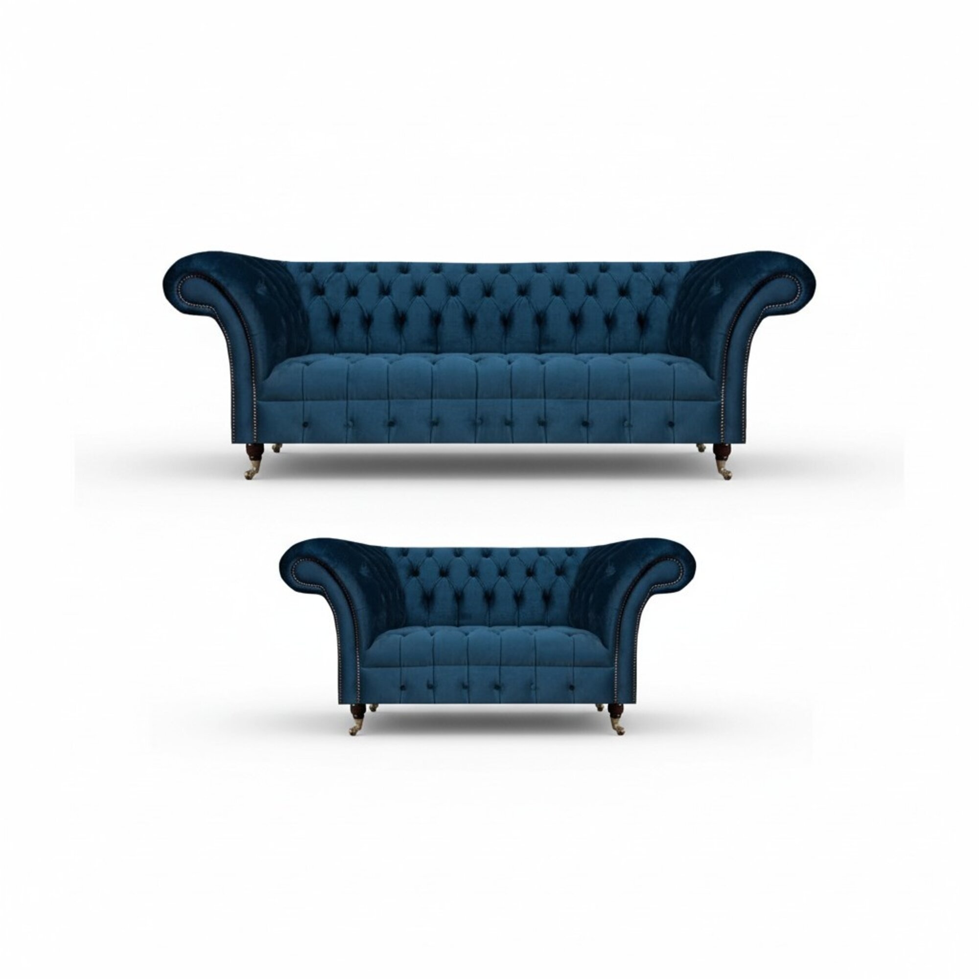 Sitzmöbel Sofagarnitur 2x Sofas Set Chesterfield Wohnzimmer Blau Polstersofa