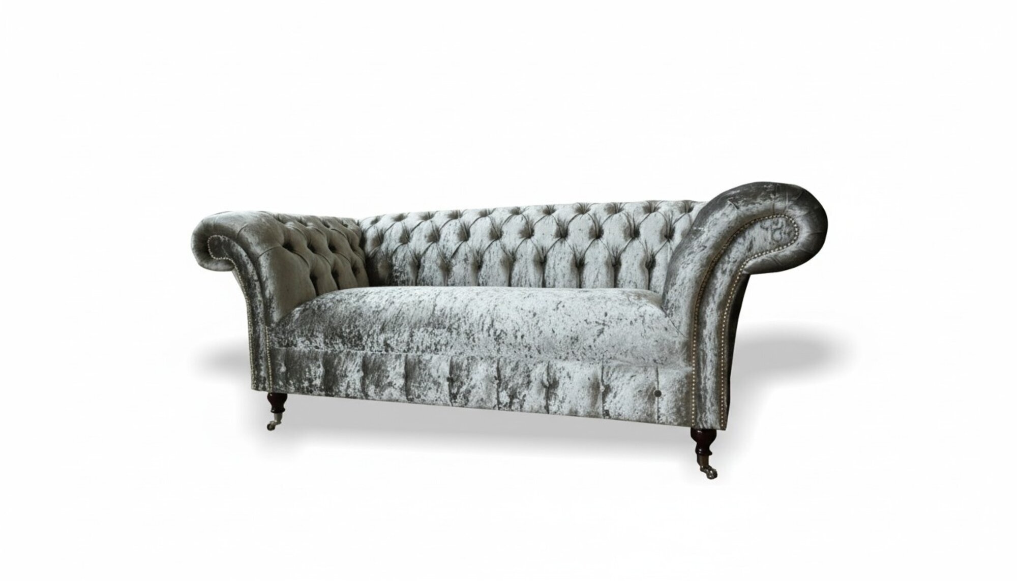 Sofa 2 Sitzer Chesterfield Couch Polster Samt Stoff Zweisitzer Samt Grau Silber