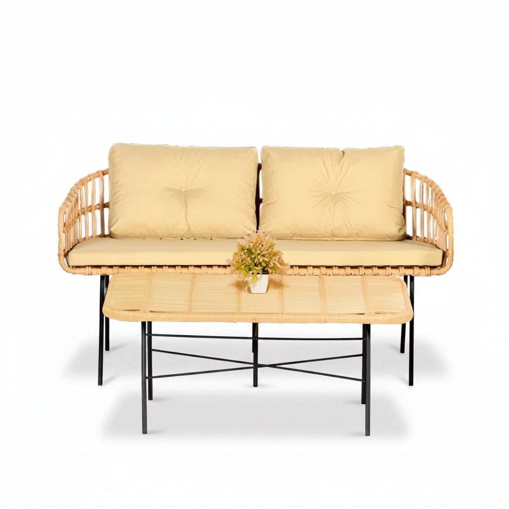 Sofa 2 Sitzer Couchtisch Garten Möbel Set Sofagarnitur Tisch Veranda Sitzgruppen