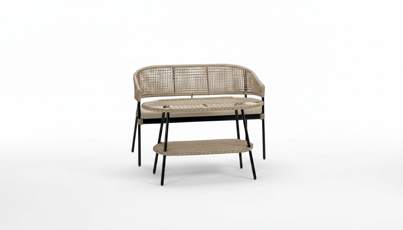 Sofa 2 Sitzer Terrasse Couchtisch Beige Textil Design Moderne 2tlg Möbel