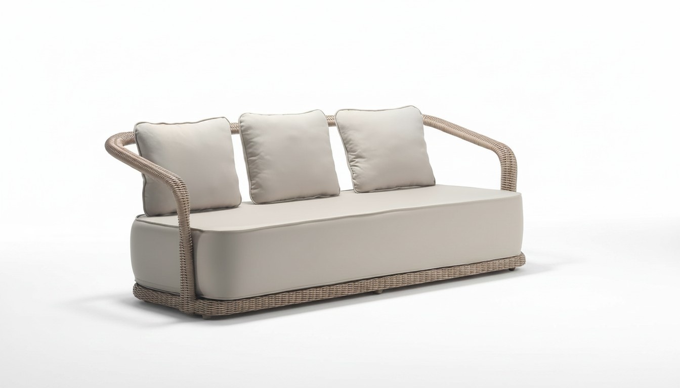 Sofa 3 Sitz Sitzer Beige Design Terrasse Polster Rattan Polster Moderne Luxus