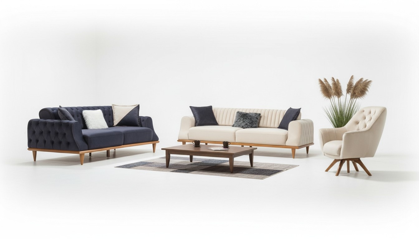 Sofa 3 Sitzer Beige Wohnzimmer Chesterfield Italienischer Stil
