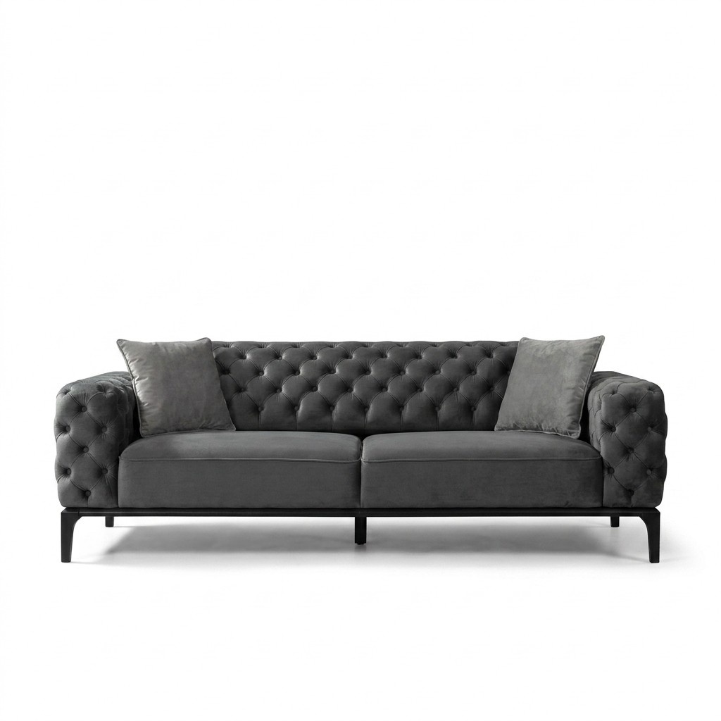 Sofa 3 Sitzer Dreisitzer Sofas Stoff Grau Wohnzimmer Chesterfield Neu