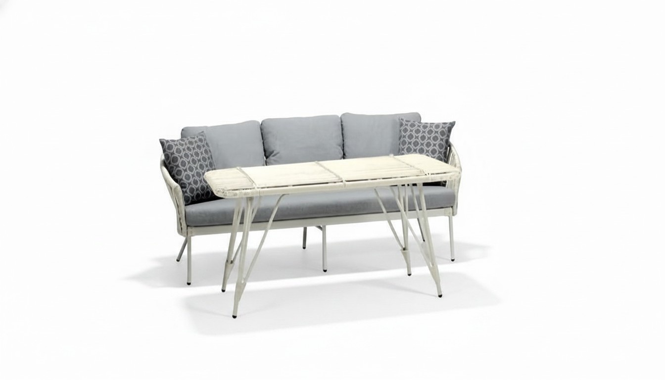Sofa 3 Sitzer Grau Couchtisch Terrasse Rattan Design Moderne 2tlg Möbel