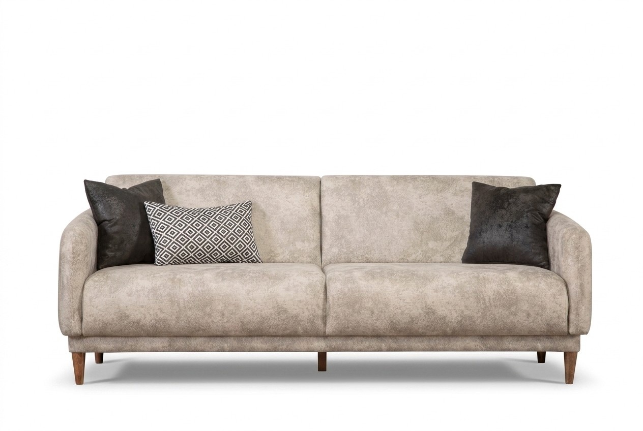 Sofa 3 Sitzer mit Schlaffunktion mit Wandregal Designer Wohnzimmer Set