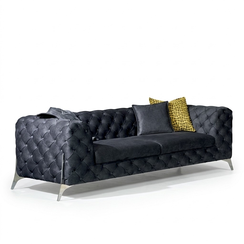 Sofa 3 Sitzer Modern Design Wohnzimmer Luxus Chesterfield Sofa Schwarz Textil