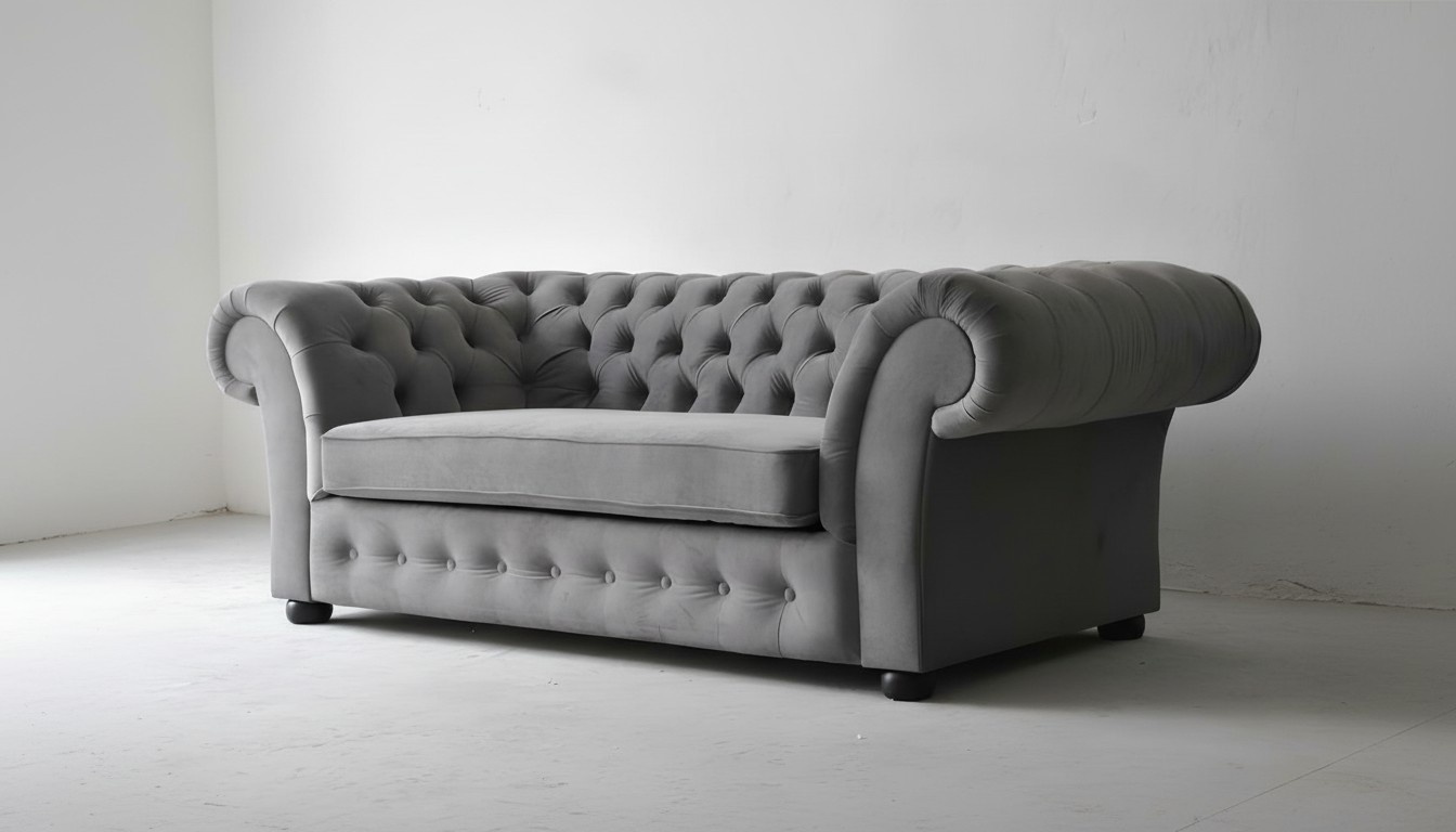 Sofa 3 Sitzer Stoff Design Couch Polster Sofas Textil Modern Chesterfield Grau