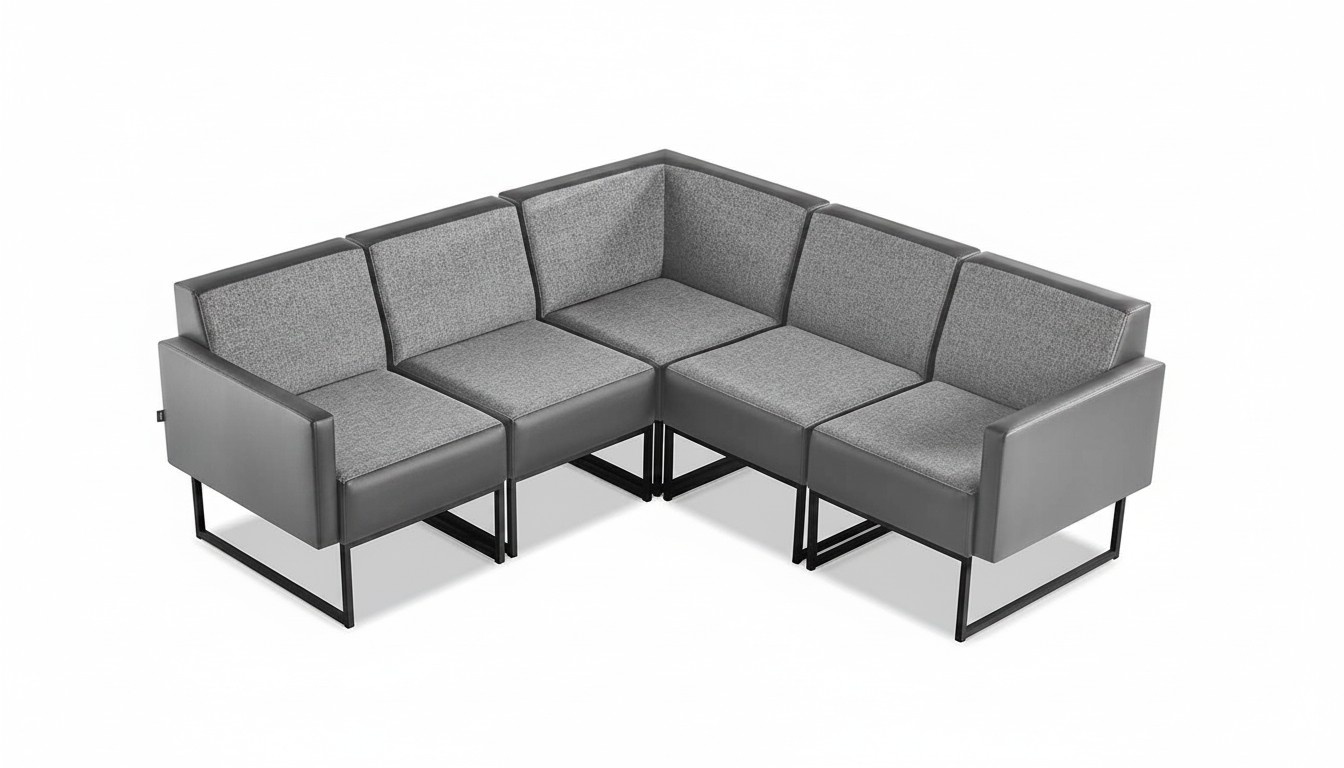 Sofa 4-Sitzer Grau Textil Modern Leder Edelstahl L-Form Sitzmöbel Holz