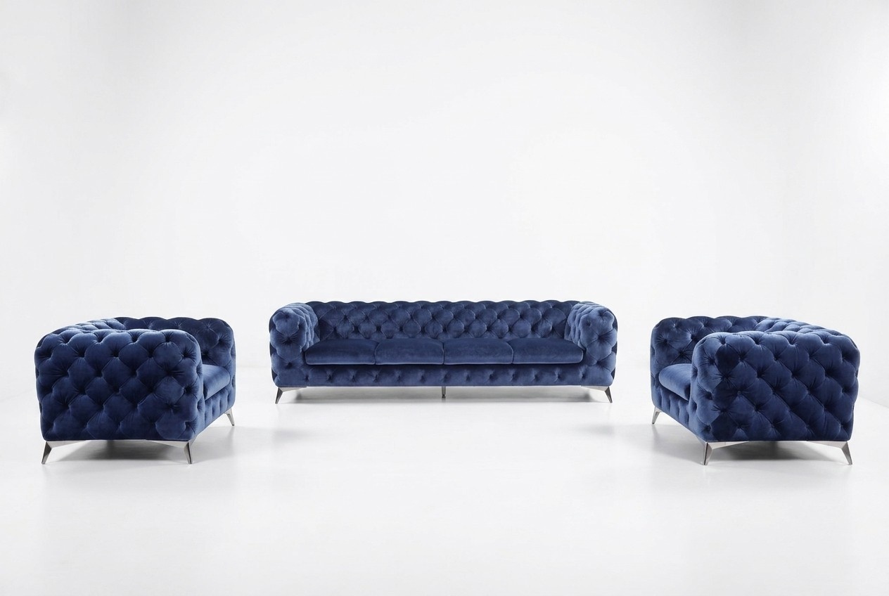 Sofa Couch Polster XXL Big Garnitur Chesterfield Textil 3+2+2 designer